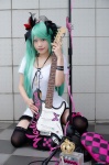 aqua_hair cosplay dress guitar hair_ribbons hasui_yuuri hatsune_miku microphone thighhighs twintails vocaloid world_is_mine_(vocaloid) zettai_ryouiki rating:Safe score:2 user:nil!