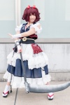 bandaged_hands cosplay dress miyakosa_sara onozuka_komachi petticoat red_hair scythe tiered_skirt touhou rating:Safe score:0 user:pixymisa