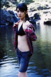 bikini_top denim doukei flannel_shirt mischishige_sayumi ponytail shorts swimsuit rating:Safe score:0 user:nil!