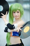 beatmania_iidx camisole cosplay croptop erika_(beatmania) green_hair hair_clips miniskirt shirayuki_himeno side_ponytail skirt rating:Safe score:2 user:nil!