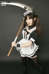 airi apron coa cosplay maid maid_uniform queen's_blade ribbons scythe thighhighs twintails rating:Safe score:1 user:nil!