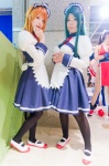 apron asahina_mikuru black_legwear cosplay green_hair haiji_(ii) hairband kaoru_sato maid maid_uniform pantyhose red_hair ribbon_tie suzumiya_haruhi_no_yuuutsu tsuruya rating:Safe score:0 user:pixymisa