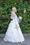 blonde_hair cosplay fate/series fate/stay_night fingerless_elbow_gloves maropapi saber sword veil wedding_gown rating:Questionable score:1 user:nil!