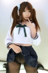 black_legwear cosplay higurashi_rin jikabaki_tsu! original pantyhose pleated_skirt sailor_uniform school_uniform skirt skirt_lift twintails rating:Questionable score:3 user:nil!