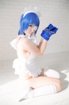 apron blue_hair cosplay eyepatch gloves hairband ikkitousen kibashi maid maid_uniform panties ryomou_shimei thighhighs white_legwear rating:Safe score:4 user:nil!