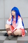 ahoge blue_hair cosplay izumi_konata kneesocks kureha_marie lucky_star pantyhose pleated_skirt sailor_uniform school_uniform skirt rating:Safe score:1 user:nil!