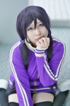 black_legwear cosplay hiro love_live!_school_idol_project purple_hair shorts thighhighs toujou_nozomi track_jacket twintails rating:Safe score:0 user:nil!