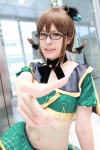akizuki_ritsuko cosplay croptop glasses hairbow idolmaster miniskirt ohtsuki_amo ribbon_tie skirt twin_braids rating:Safe score:0 user:pixymisa