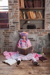 blue_eyes book bows cosplay dress hat kneehighs kotobuki_miyako patchouli_knowledge purple_hair robe touhou rating:Safe score:0 user:pixymisa