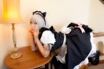animal_ears apron blouse cat_ears cosplay izayoi_sakuya jumper lenfried maid maid_uniform silver_hair striped tail tail_plug thighhighs touhou twin_braids rating:Safe score:1 user:nil!