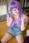 blouse cosplay dr._slump glasses looking_over_glasses norimaki_arale overalls purple_hair seika striped thighhighs rating:Safe score:0 user:nil!