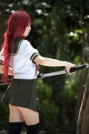 ahoge cosplay katana mashiro_yuki miniskirt red_hair sailor_uniform school_uniform shakugan_no_shana shana skirt sword thighhighs zettai_ryouiki rating:Safe score:4 user:nil!