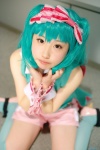 collar cosplay cuffs green_hair hairband kujyou_konegi macross macross_frontier ranka_lee shorts thighhighs tie vest rating:Safe score:0 user:pixymisa