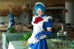 apron blue_hair cosplay elbow_gloves eyepatch gloves handcuffs ikkitousen kohinata_rei maid maid_uniform mirror ryomou_shimei rating:Safe score:0 user:nil!