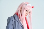 1girl blazer blouse cosplay darling_in_the_franxx emerald hairband horns long_hair pink_hair ratings:s scarf school_uniform solo tie upper_body usakichi zero_two rating:Safe score:0 user:nil!