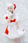 animal_ears apron cat_ears cosplay dress paw_gloves santa_costume stocking_cap tagme_character tagme_series white_hair you_(ii) rating:Safe score:1 user:nil!