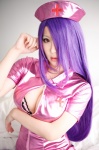 bra cleavage cosplay dress ikkitousen kanu_unchou kibashi nurse nurse_cap nurse_uniform purple_hair rating:Safe score:3 user:nil!