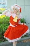 blonde_hair blouse cosplay flandre_scarlet hat skirt skirt_lift touhou vest yukki rating:Safe score:3 user:nil!