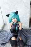 animal_ears aqua_eyes aqua_hair blouse cat_ears cosplay elbow_gloves gloves half-skirt hatsune_miku ribbon_tie rubia shorts tail thighhighs twintails vocaloid rating:Safe score:0 user:pixymisa