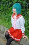 cosplay green_hair iwasaki_minami lucky_star pantyhose pleated_skirt sailor_uniform satsuki school_uniform skirt rating:Safe score:1 user:nil!
