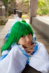 cosplay detached_sleeves green_hair kochiya_sanae lenfried miniskirt skirt socks touhou rating:Safe score:0 user:nil!