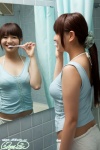 bathroom mirror ponytail shorts tank_top yamanaka_mayumi rating:Safe score:0 user:nil!