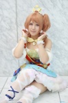 aikatsu! cosplay dress nanami_mei oozora_akari orange_hair side_ponytail thighhighs tiara white_legwear zettai_ryouiki rating:Safe score:0 user:nil!