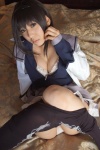 akemi_homura bed blouse cleavage cosplay hairband hanamura_misaki open_clothes panties pantyhose pleated_skirt puella_magi_madoka_magica skirt rating:Safe score:3 user:nil!