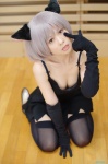 animal_ears cat_ears cleavage cosplay dress elbow_gloves gloves harumaki nagato_yuki silver_hair suzumiya_haruhi_no_yuuutsu tail thighhighs zettai_ryouiki rating:Safe score:5 user:nil!