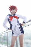 cosplay isshiki_akane isshiki_yuima pantyhose red_hair sailor_uniform school_uniform sheer_legwear shorts twintails vividred_operation rating:Safe score:1 user:nil!