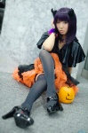 cosplay dress garters horns original purple_hair rinami thighhighs zettai_ryouiki rating:Safe score:3 user:nil!