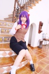 blouse cosplay fate/series fate/stay_night hair_ribbons matou_sakura purple_hair sachi_budou school_uniform skirt socks vest rating:Safe score:0 user:nil!