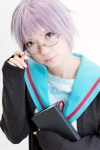 book cosplay glasses ibara nagato_yuki purple_hair school_uniform suzumiya_haruhi_no_yuuutsu sweater rating:Safe score:1 user:pixymisa