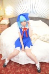 bed blouse blue_hair cirno cosplay hairbow jumper shizuku socks touhou rating:Safe score:1 user:nil!