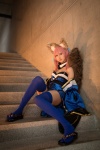 animal_ears caster collar cosplay detached_sleeves dress fate/extra fate/series fox_ears fox_tail pink_hair seri skirt_train thighhighs yellow_eyes zettai_ryouiki rating:Safe score:3 user:pixymisa