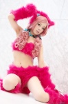 animal_ears bikini_top cat_ears cosplay himekawa_azuru kuma-chan leggings pantyhose paw_gloves pink_hair sheer_legwear shorts swimsuit tail twintails rating:Safe score:2 user:nil!
