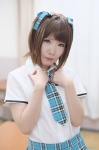 amami_haruka blouse cosplay idolmaster myumyu pleated_skirt school_uniform skirt tie twintails rating:Safe score:0 user:nil!