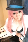 atashi_no_inu_(vocaloid) blouse cleavage cosplay dazaigaro hat megurine_luka pink_hair vocaloid zettai_ryouiki rating:Safe score:2 user:lolzin