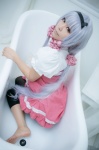 bathroom bathtub black_legwear cosplay dress hairband hoshimiya_kate leggings purple_hair rat_sakura sekai_seifuku:_bouryaku_no_zvezda rating:Safe score:0 user:nil!