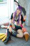 animal_ears boots bunny_ears cosplay croptop denim getsumento_heiki_miina kurosuzu_erika purple_hair shiwasu_mina shorts tshirt rating:Safe score:1 user:nil!