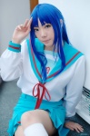 asakura_ryouko blue_hair cosplay ibara kneesocks pleated_skirt sailor_uniform school_uniform skirt suzumiya_haruhi_no_yuuutsu rating:Safe score:0 user:nil!