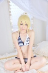 ayase_eli barefoot bed bikini blonde_hair cosplay haruka love_live!_school_idol_project love_m@ster ponytail side-tie_bikini swimsuit rating:Safe score:0 user:nil!