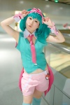 collar cosplay cuffs green_hair hairband kujyou_konegi macross macross_frontier ranka_lee shorts thighhighs tie vest rating:Safe score:0 user:pixymisa