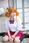 anjou_naruko ano_hi_mita_hana_no_namae_wo_bokutachi_wa_mada_shiranai blouse cosplay kneesocks orange_hair pleated_skirt saki school_uniform skirt twintails rating:Safe score:0 user:nil!