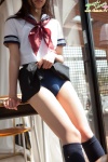 kneesocks one-piece_swimsuit pleated_skirt sailor_uniform school_uniform shiina_yuuri skirt skirt_lift swimsuit rating:Safe score:1 user:nil!