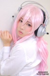 blouse cosplay headphones natsumi_(ii) nitro_super_sonic pink_eyes pink_hair super_soniko rating:Safe score:0 user:pixymisa