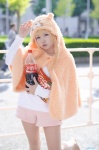 blonde_hair cosplay doma_umaru hamster_costume himouto!_umaru-chan pantyhose sheer_legwear shorts tshirt yui_(ii) rating:Safe score:1 user:nil!