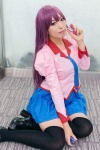 bakemonogatari blouse cosplay mituki_mio pleated_skirt purple_hair school_uniform senjougahara_hitagi skirt thighhighs tie zettai_ryouiki rating:Safe score:0 user:pixymisa