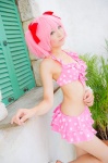 bikini_top cosplay hair_ribbons kaname_madoka mashiro_yuki miniskirt pink_hair puella_magi_madoka_magica skirt swimsuit twintails rating:Safe score:2 user:nil!