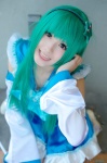 aisaki_mimi blouse cosplay detached_sleeves green_hair kochiya_sanae miniskirt skirt touhou rating:Safe score:2 user:nil!